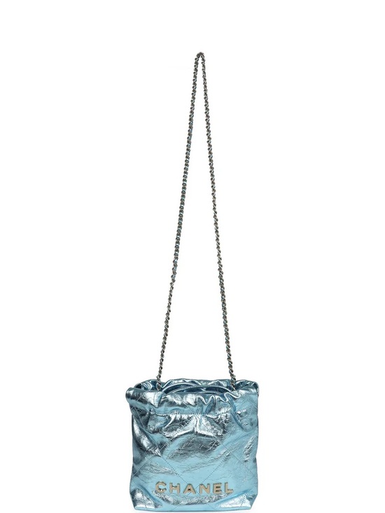 CHANEL Handbags - CHANEL Metallic Calfskin Quilted Mini Chanel 22 Blue
